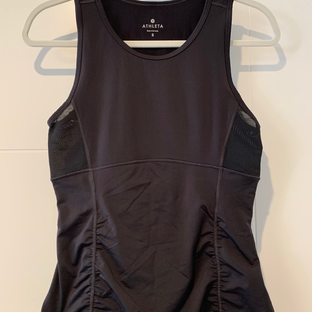 Athleta Black Tank Top Ruched Mesh Silicone Hem S